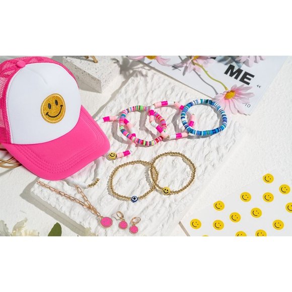 New 11 Preppy Jewelry Heishi Surfer Bracelets Smile Hat Y2K Kidcore Earr… - Picture 2 of 8